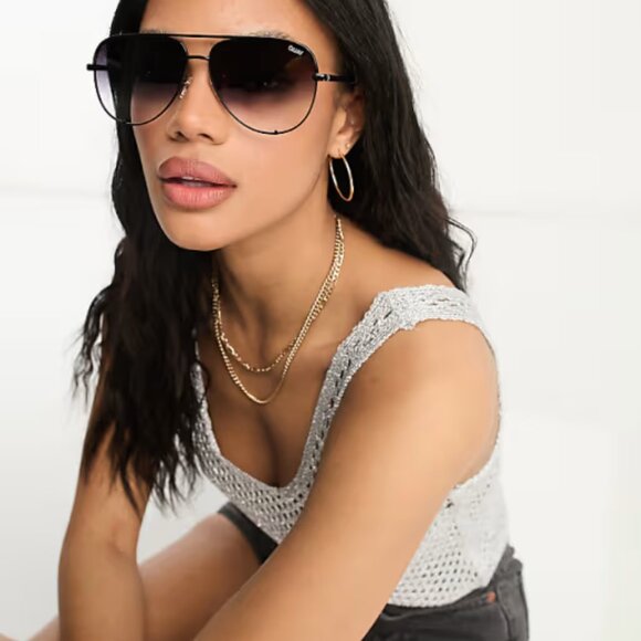 Quay Australia High Key Black Frame Fade Lens Large Aviator Sunglasses 63-18-140 main image 15